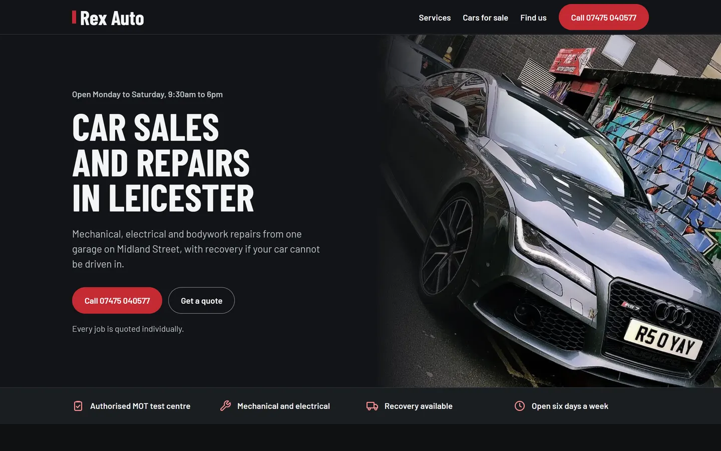 The Rex Auto homepage on a laptop